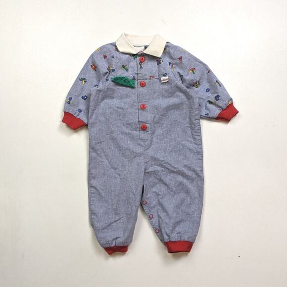 Vintage Liberty Jumpsuit Baby Boys Size 6-9m Chambray Tools - Picture 1 of 5